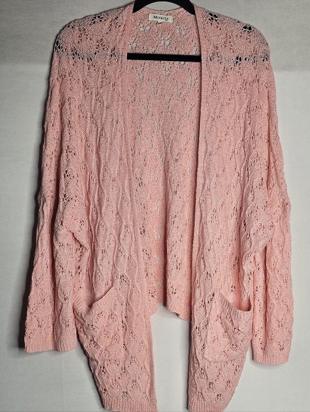 Miracle USA Baby Pink Cardigan Open Front Open Knit Size S/M
